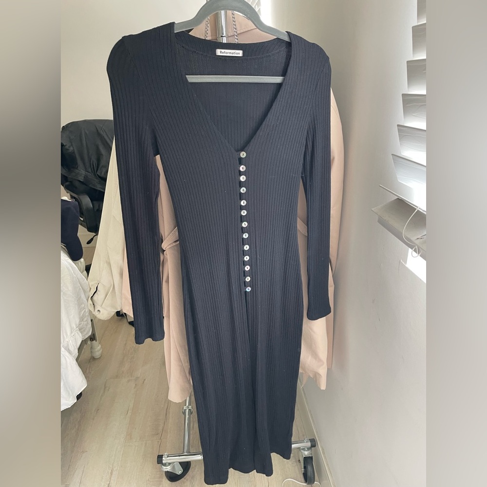 Reformation black XS dress with front cut-out